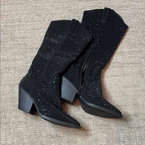 Forever 21 Black Glitter Heeled Boots